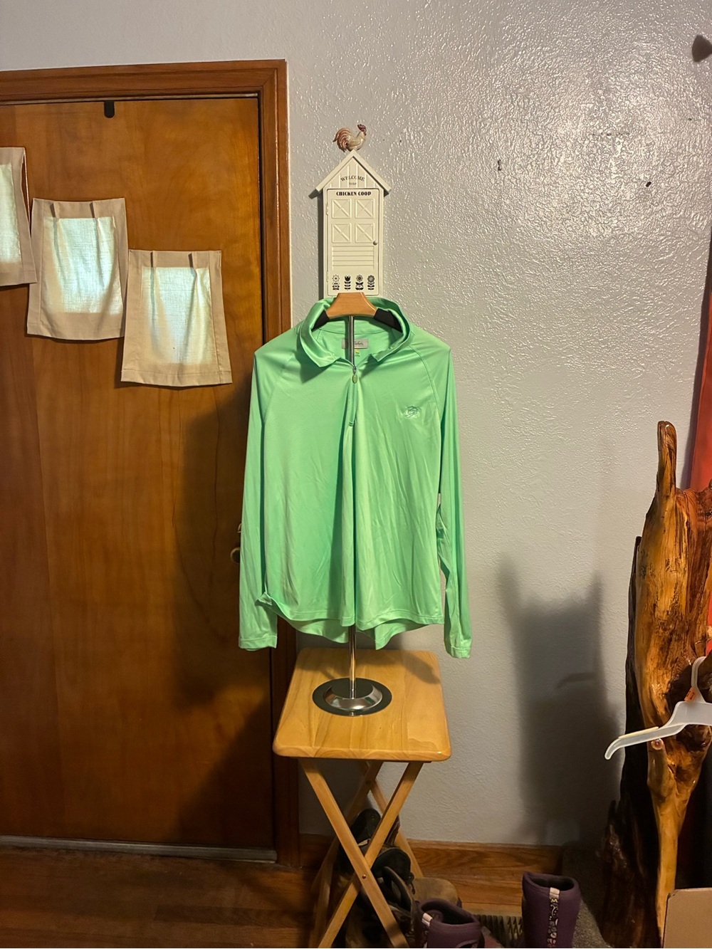 Women's Light Green Quarter-Zip Hooded Pullover